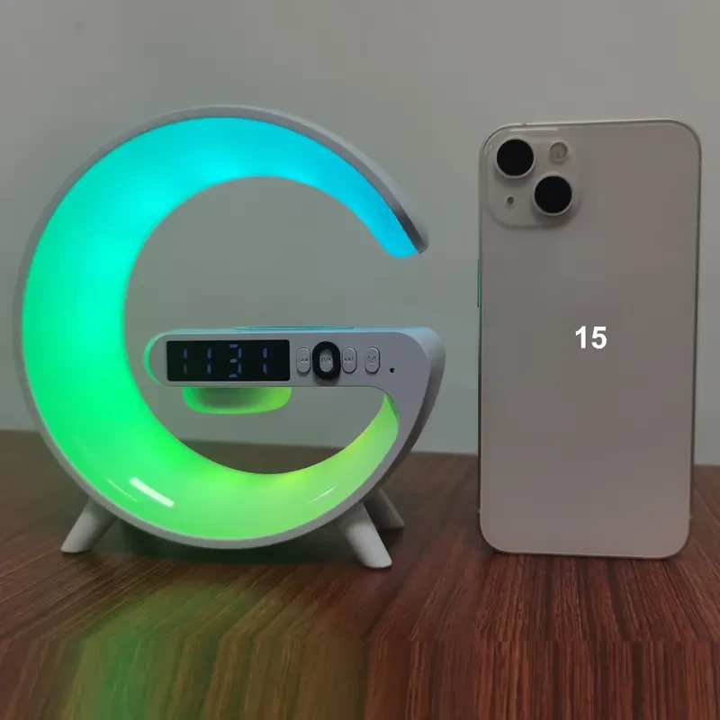 Wireless Sunrise Alarm Clock with Wireless Speaker - RGB Ambient Light, Fast Charging, Rechargeable Lithium-Polymer Battery, Dual Power Mode (USB/Battery), Button Control, Audio Output - Perfect for B