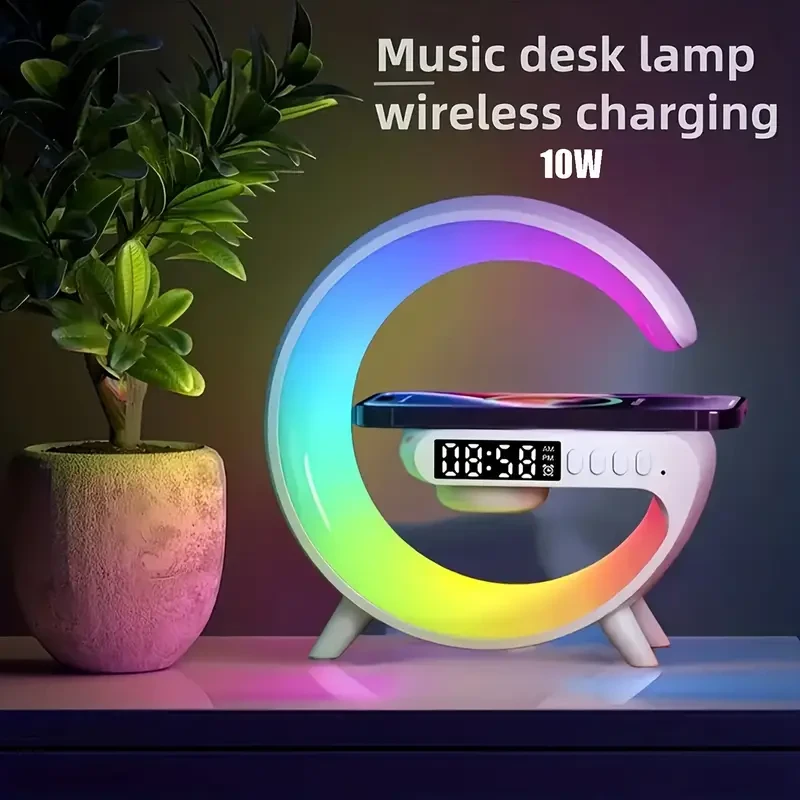 Wireless Sunrise Alarm Clock with Wireless Speaker - RGB Ambient Light, Fast Charging, Rechargeable Lithium-Polymer Battery, Dual Power Mode (USB/Battery), Button Control, Audio Output - Perfect for B