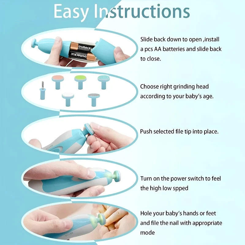 6-in-1 Safe and Efficient Multi-Functional Ergonomic Mini Electric Baby Nail Trimmer