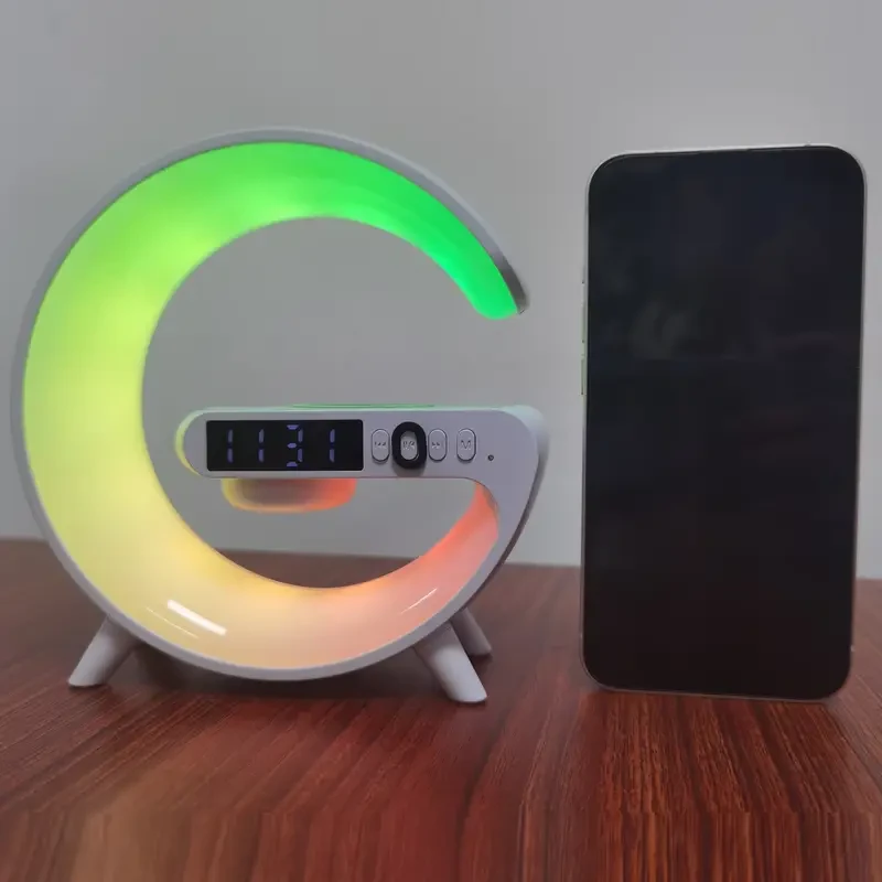 Wireless Sunrise Alarm Clock with Wireless Speaker - RGB Ambient Light, Fast Charging, Rechargeable Lithium-Polymer Battery, Dual Power Mode (USB/Battery), Button Control, Audio Output - Perfect for B